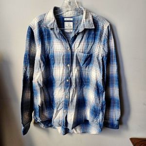 American Eagle Outfitters Boyfriend Fit Plaid Blue/White Women's Large Flannel